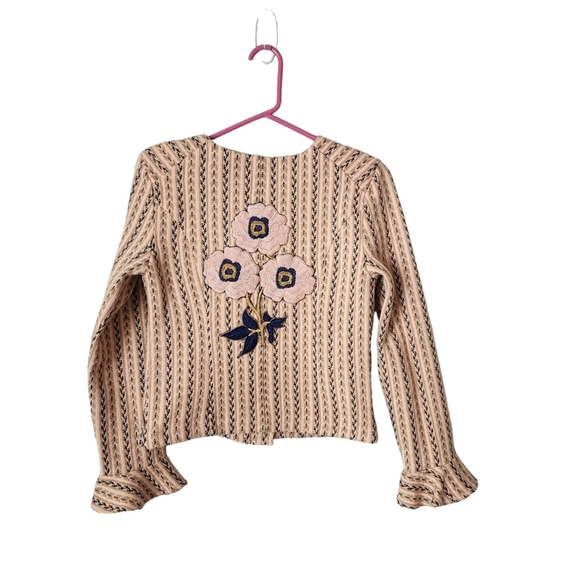 MISA NOEMIE Tweed Floral Embroidered metallic full zip jacket bell sleeve XS - Picture 3 of 11